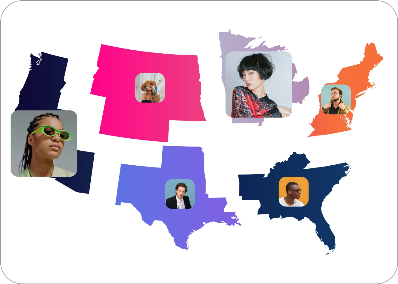 Static visualization of sales territory mapping process using BoogieBoard showing geographical regions being optimally divided for sales representatives